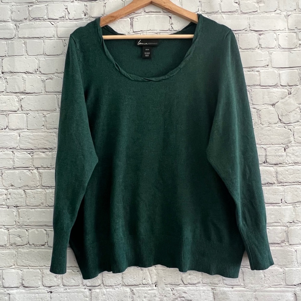 Lane Bryant Women's Forest Green Scoop Neck Long Sleeve Knit Sweater Size 22/24